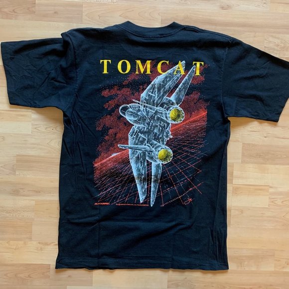 Vintage 1990 Oneita Blackbird Fighter Jets Tomcat Double Sided Graphic T-Shirt - Picture 4 of 6